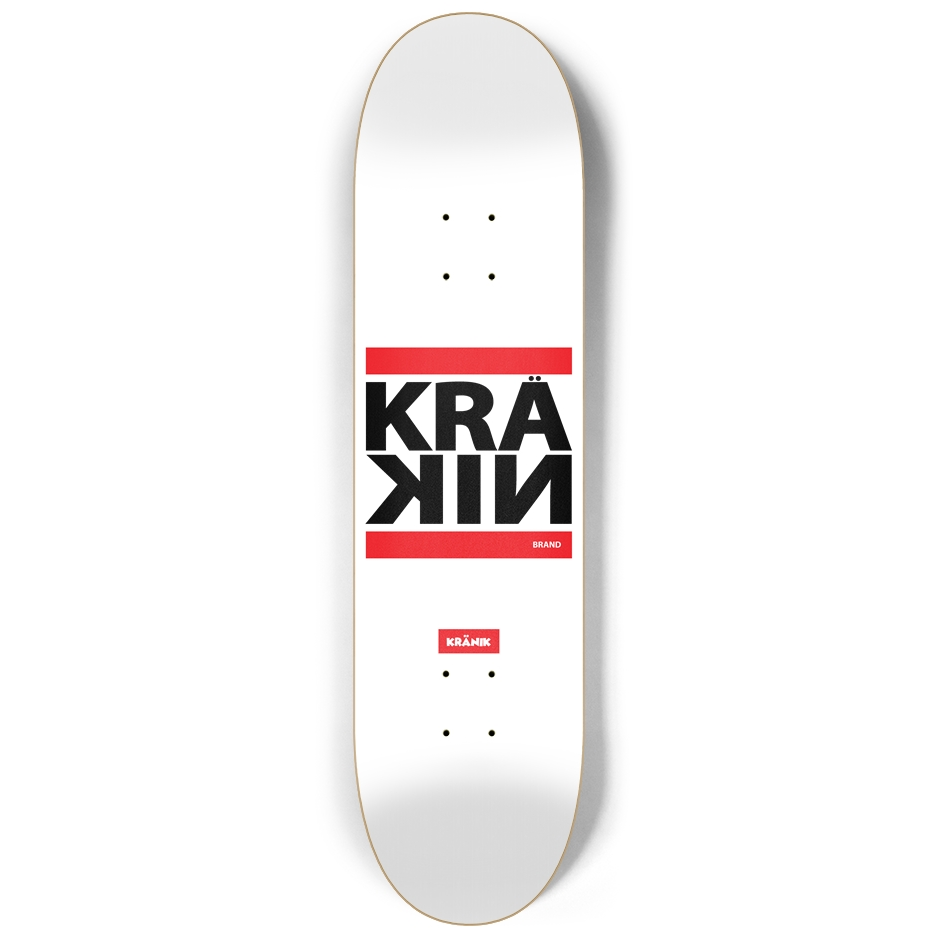 Kranik Brand / Deck / Kranik Red Line Logo / Single Stripe / White / Black / Custom 8.25"