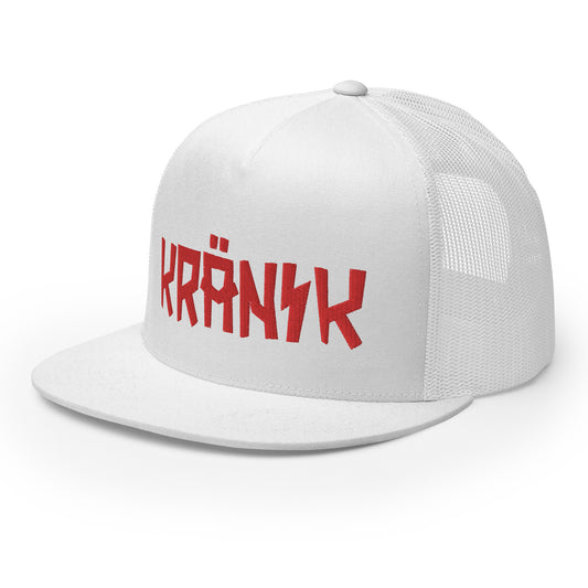 Kranik Brand Hat / Trucker Cap / Moto Logo / 3D Puff / White / Red