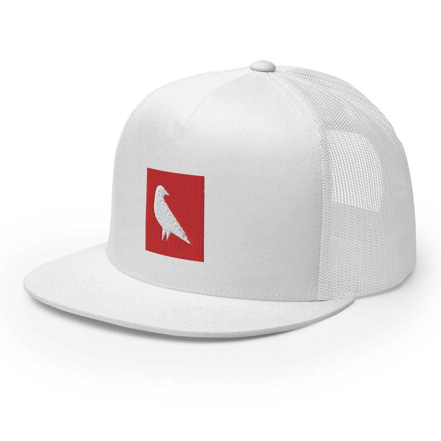 Kranik Brand Hat / Trucker Cap / Red Raven Logo / White