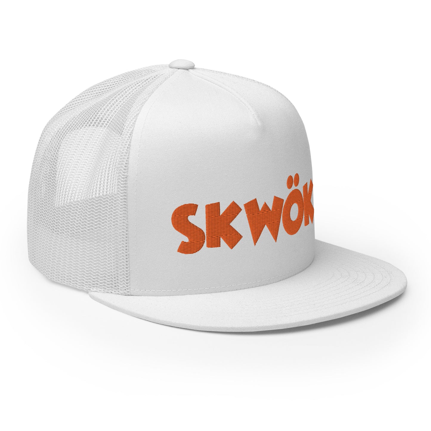 Skwok Brand / Hat / Trucker Cap / OG Logo / 3D Puff / White / Orange