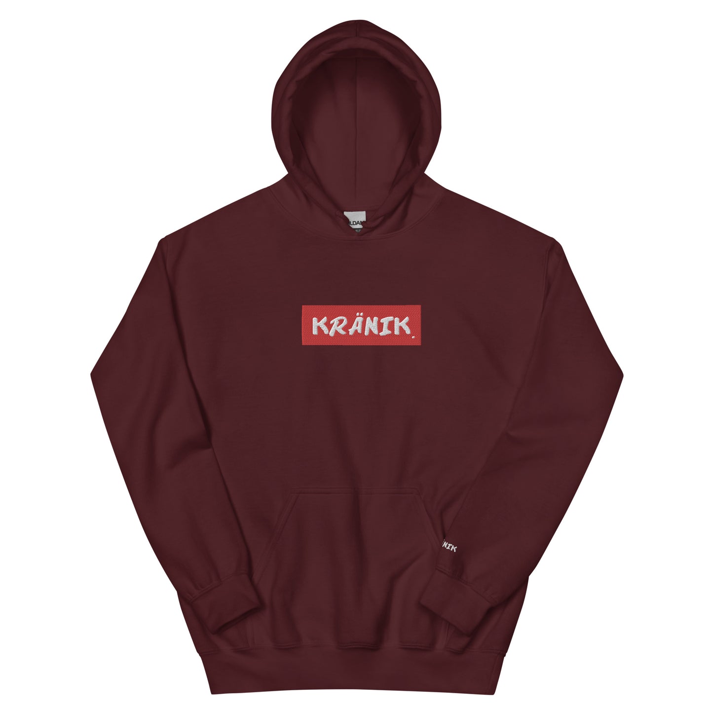 Kranik Brand / 8oz Gildan Hoodie / Embroidered / OG DARE Logo / Red Box / Front Only