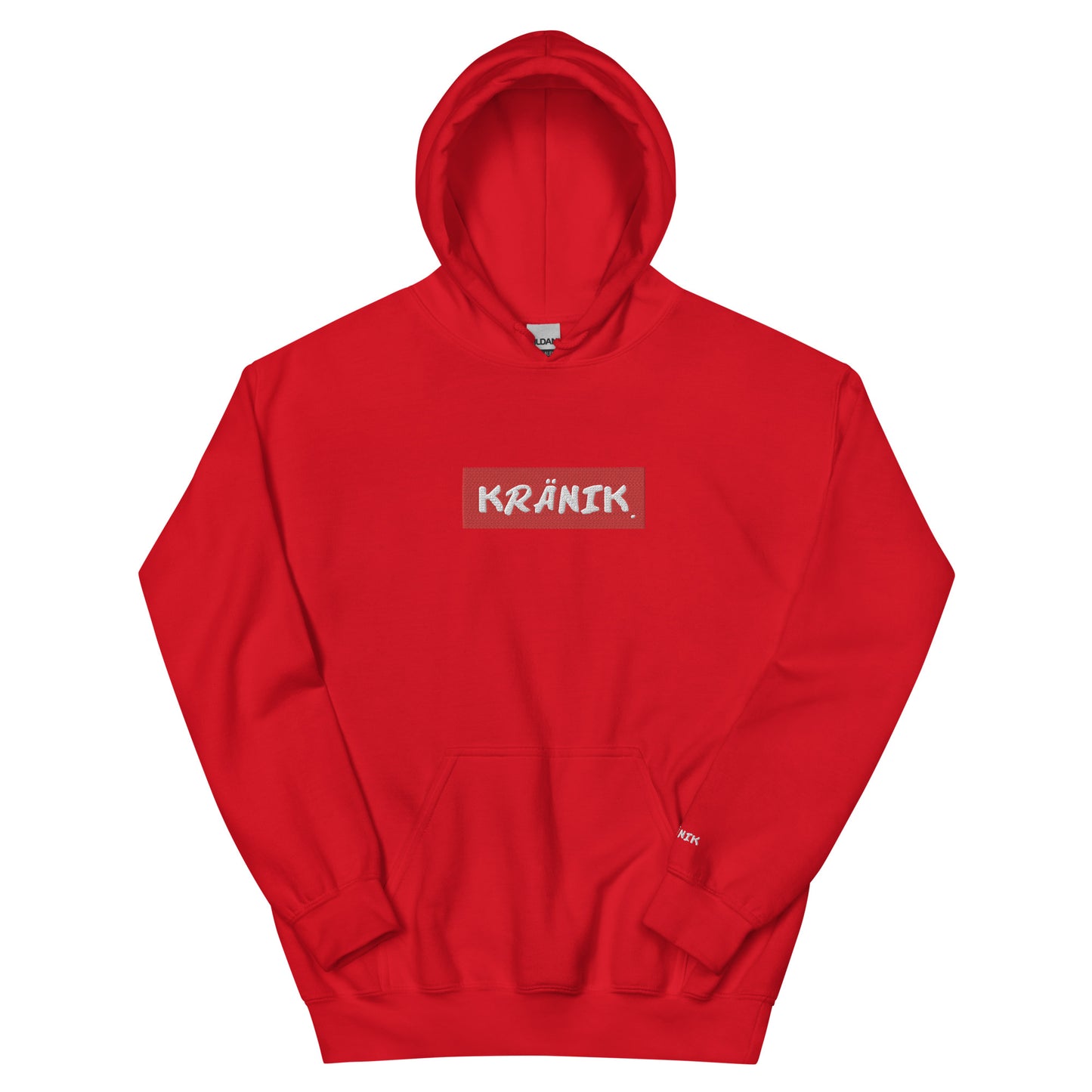 Kranik Brand / 8oz Gildan Hoodie / Embroidered / OG DARE Logo / Red Box / Front Only