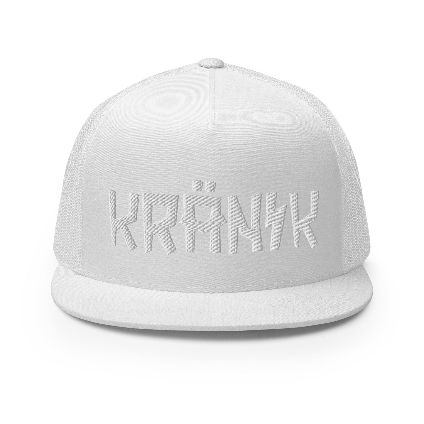 Kranik Brand Hat / Trucker Cap / Moto Logo / 3D Puff / White / White