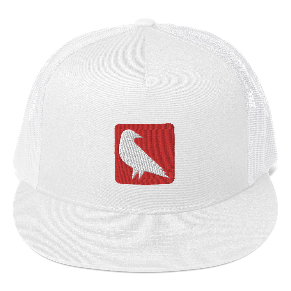 Kranik Brand Hat / Trucker Cap / Red Raven Logo / White