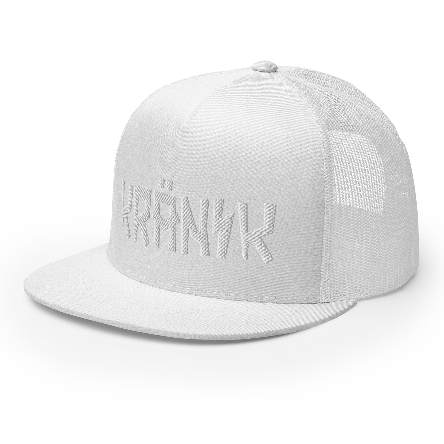 Kranik Brand Hat / Trucker Cap / Moto Logo / 3D Puff / White / White
