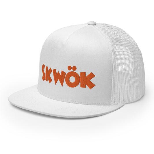 Skwok Brand / Hat / Trucker Cap / OG Logo / 3D Puff / White / Orange