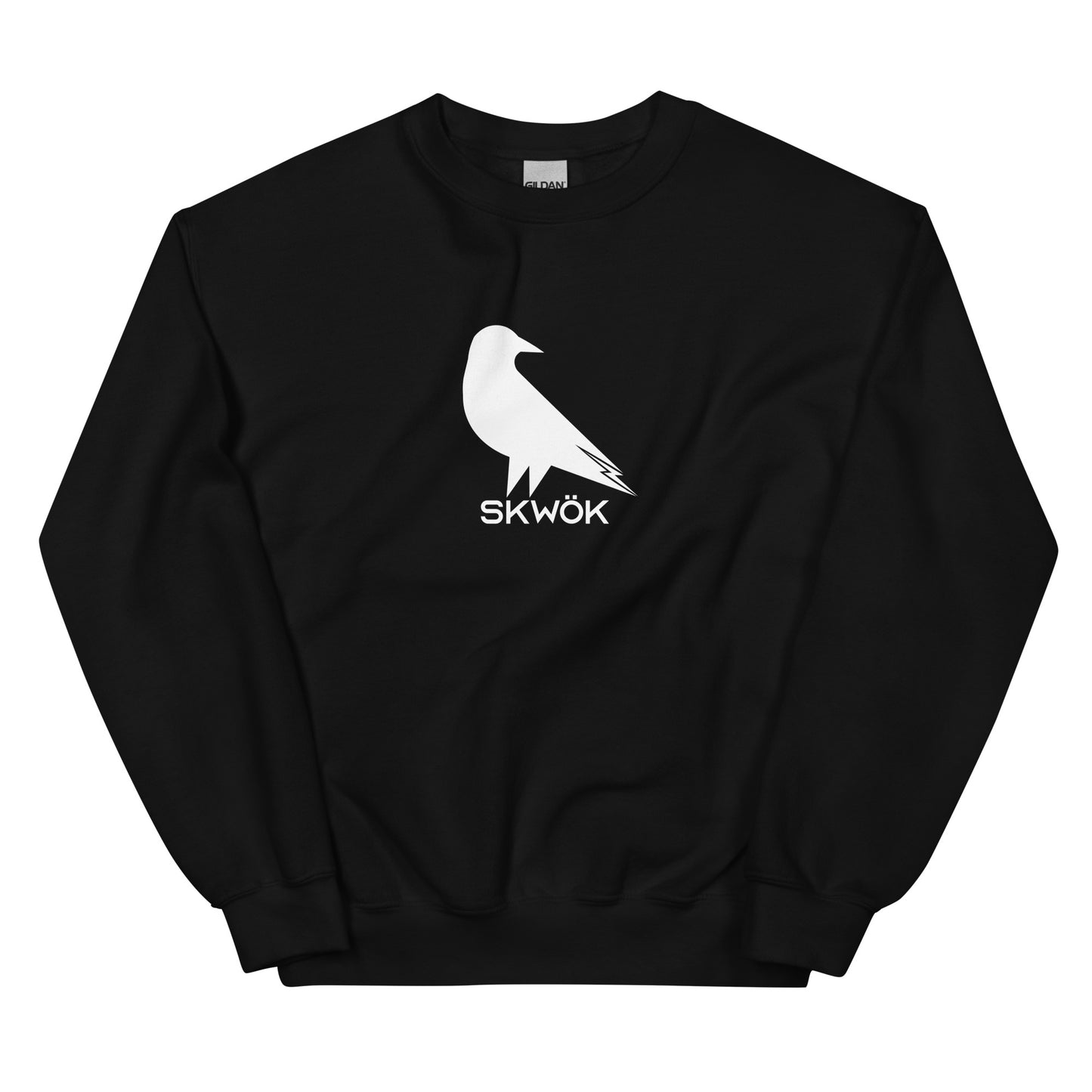 Skwok Brand / 8oz Gildan Crew / (6) / Raven Logo II / White / DTG Print / Front - Back