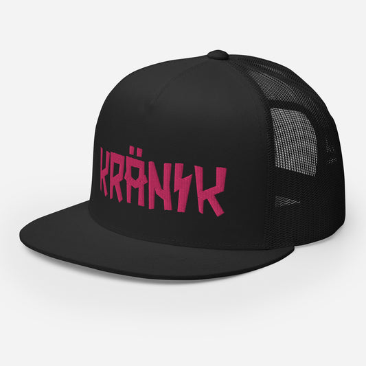 (5) Kranik Hat - Yupoong 6006 Flat Brim Hat - Kranik Moto Logo -  Fuschia