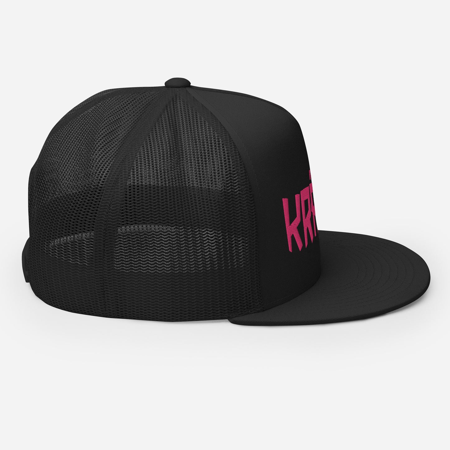 (5) Kranik Hat - Yupoong 6006 Flat Brim Hat - Kranik Moto Logo -  Fuschia